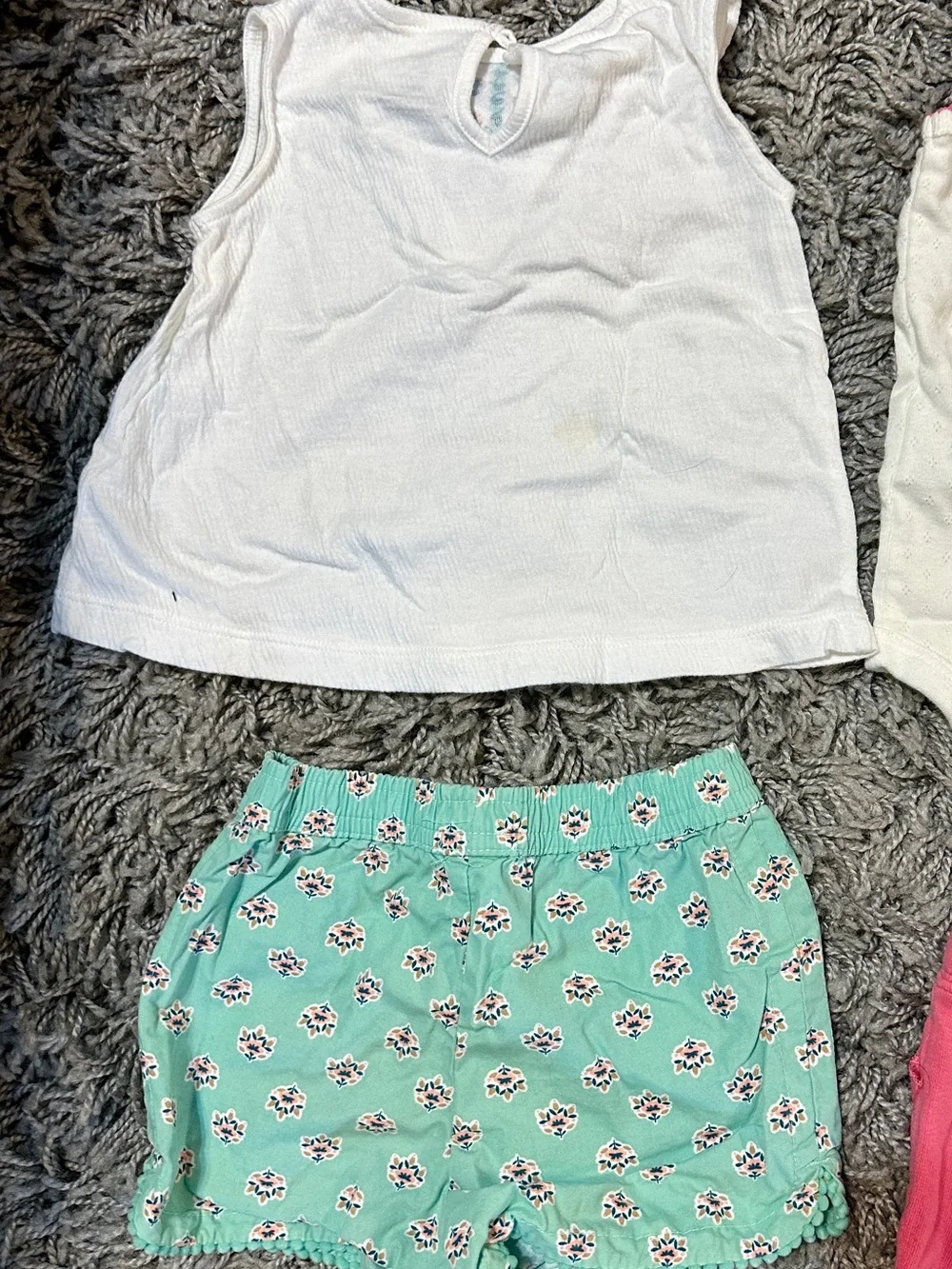 Carter's White Ruffle Tank with Mint Floral Athletic Shorts